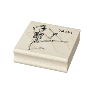 DANCING SKELETON WITH TOP HAT Wood Art Stamp