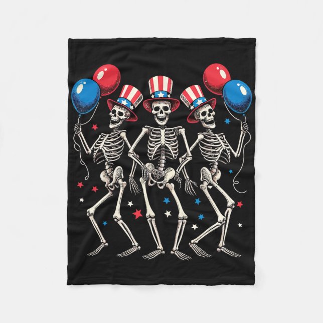 Dancing Skeletons 4th Of July Funny Independence D Fleece Blanket (Front)