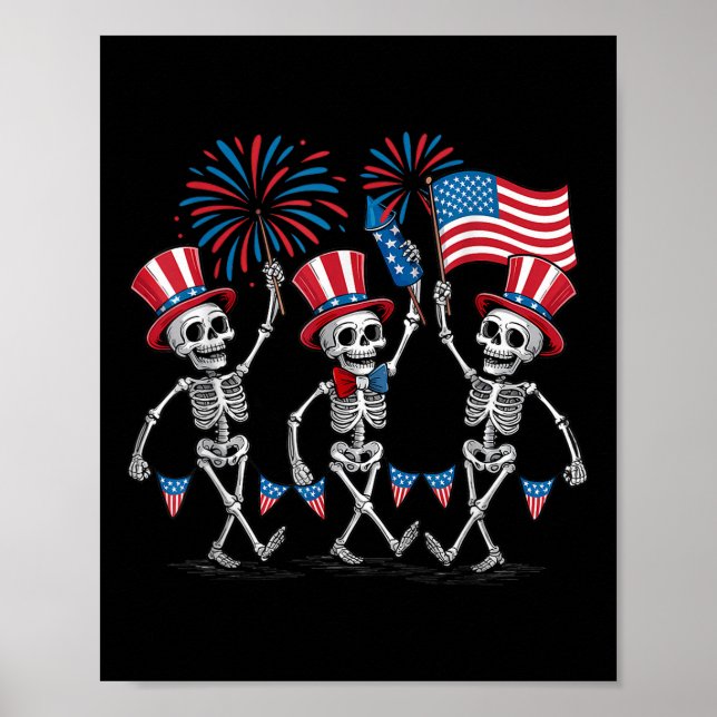 Dancing Skeletons 4th Of July Funny Patriotic Men  Poster (Front)
