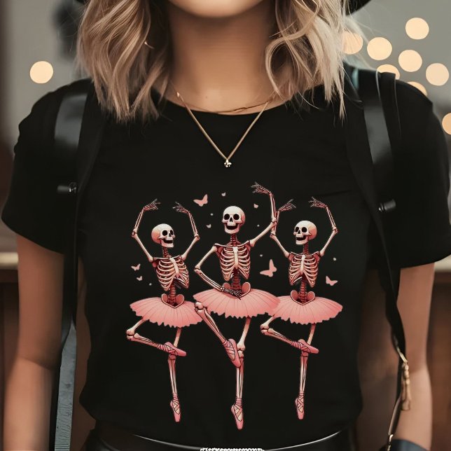 Dancing Skeletons and Butterflies Halloween Pink T-Shirt (Creator Uploaded)