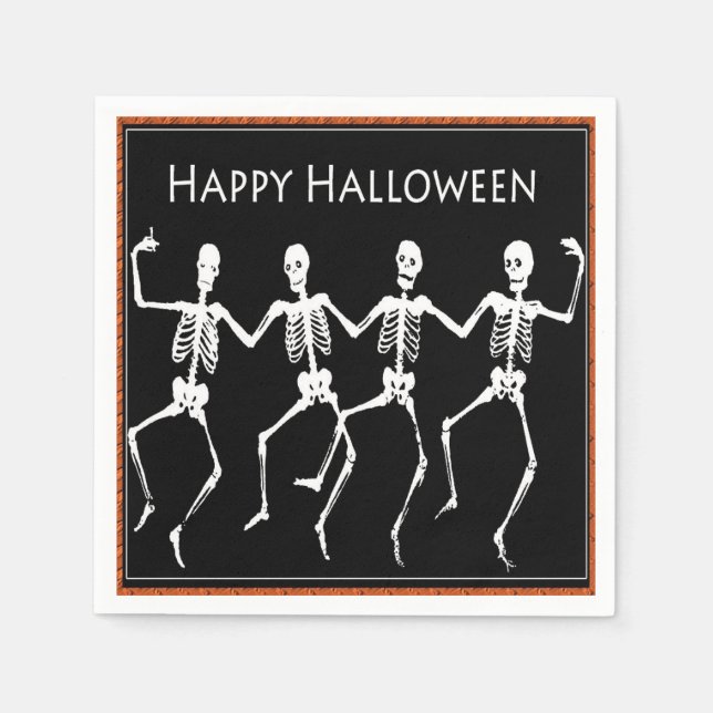 Dancing Skeletons Black Halloween Napkin (Front)