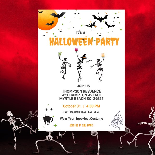 Dancing Skeletons Cocktail Halloween Party   Invitation (Creator Uploaded)