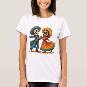 Dancing Skeletons Couple – Colourful Day of the De T-Shirt