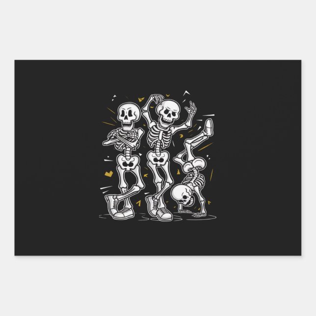 Dancing Skeletons Dance Challenge Halloween  Wrapping Paper Sheet (Front)