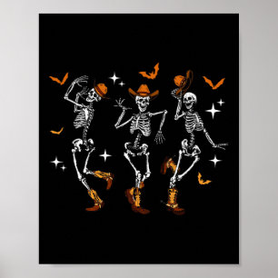 Dancing Skeletons Dance Cowboy Western Halloween C Poster