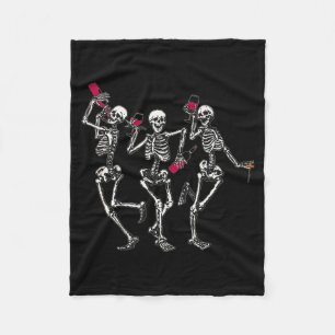 Dancing Skeletons Drinking Wine Lover Funny Hallow Fleece Blanket