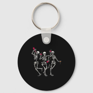 Dancing Skeletons Drinking Wine Lover Funny Hallow Key Ring