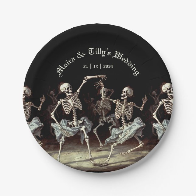 Dancing Skeletons Gothic Wedding Paper Plate (Front)