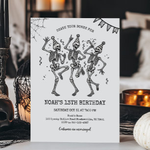Dancing Skeletons Halloween Birthday Invitation