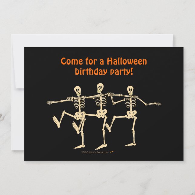 Dancing Skeletons Halloween Birthday Party Invite (Front)