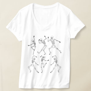 Dancing Skeletons Halloween Design with Pumpkins T-Shirt