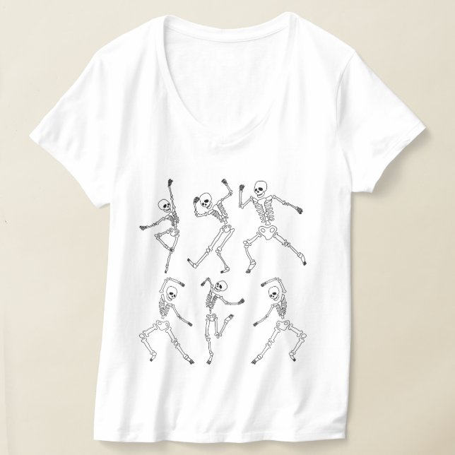 Dancing Skeletons Halloween Design with Pumpkins T-Shirt (Laydown)
