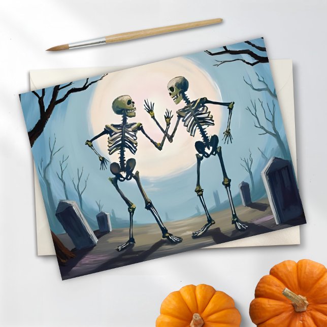 Dancing Skeletons Halloween Painting Holiday Postcard (Creator Uploaded)