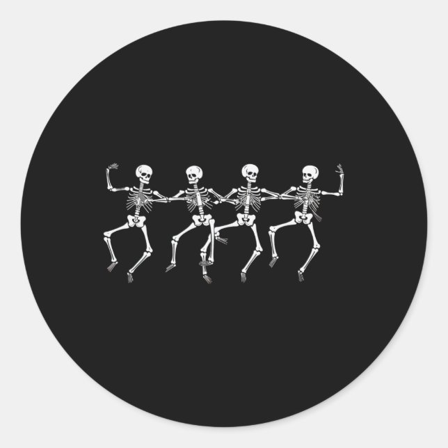 Dancing Skeletons Halloween Party Skeleton Funny  Classic Round Sticker (Front)