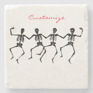 Dancing Skeletons Halloween Thunder_Cove Stone Coaster