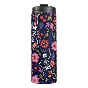 Dancing skeletons in the floral garden pattern thermal tumbler