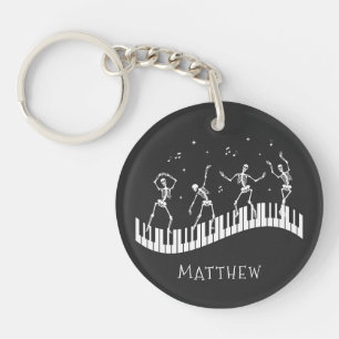 Dancing Skeletons Keyboard Musician Black Key Ring