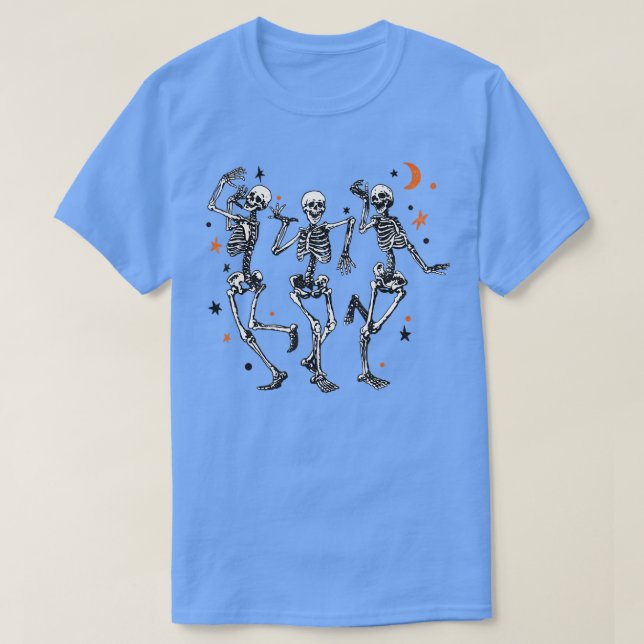 Dancing Skeletons Moon Halloween October  T-Shirt (Design Front)