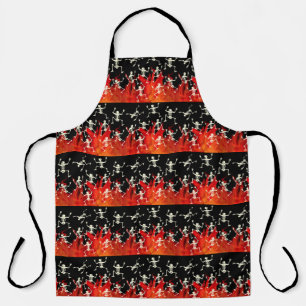 Dancing Skeletons On Fire Flames For Halloween Apron