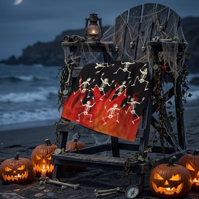 Dancing Skeletons On Fire Flames For Halloween Beach Towel (Creator Uploaded)