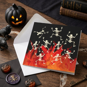 Dancing Skeletons On Fire Flames For Halloween Card