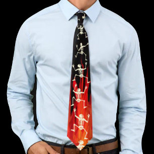 Dancing Skeletons On Fire Flames For Halloween Tie