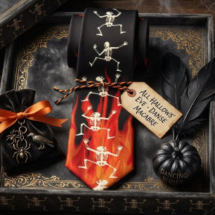 Dancing Skeletons On Fire Flames For Halloween Tie
