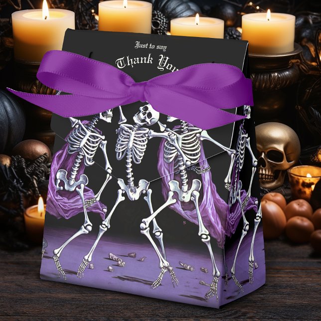 Dancing Skeletons Purple Gothic Wedding Favour Box (Having a Gothic Themed Wedding? Treat your guests to a favor box decorated with skeletons!)