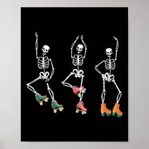 Dancing Skeletons Roller Skate Roller Skater Rolle Poster