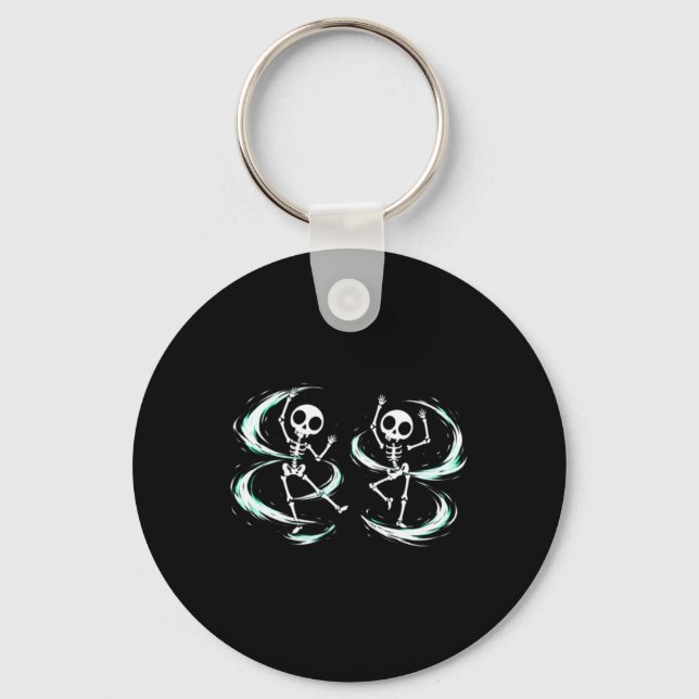Dancing Skeletons Spooky Cute Halloween Graphic Key Ring (Front)