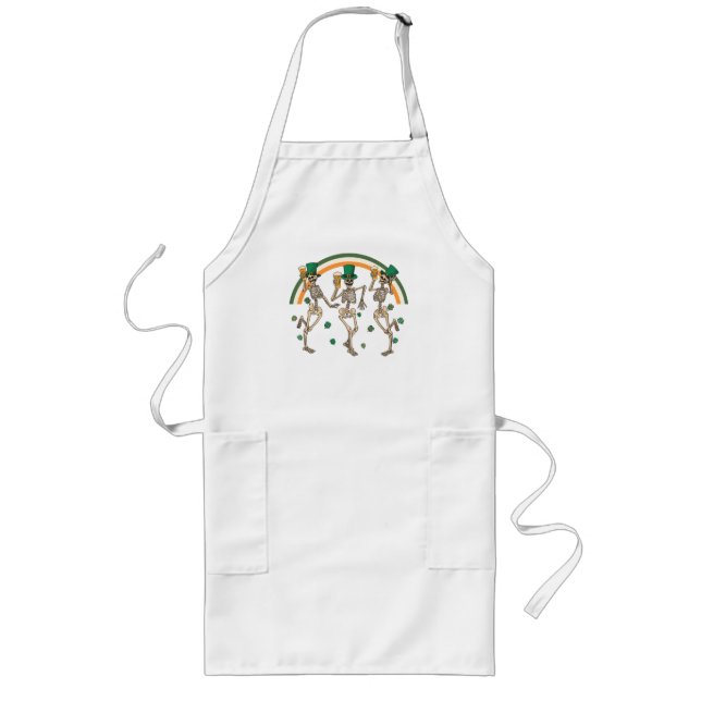 Dancing Skeletons with Beer and Shamrocks Long Apron (Front)