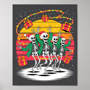 Dancing Skeletons With Santa Hats Christmas Lights Poster