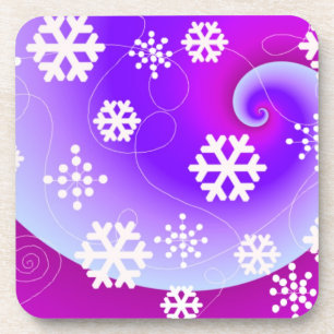 Dancing Snowflakes on a Purple Swirl Background Coaster