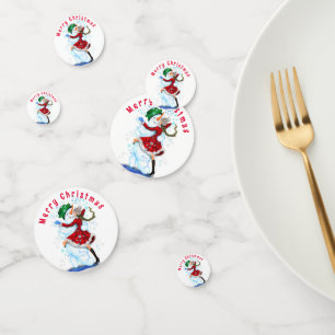 Dancing Snowman and Girl Christmas Confetti