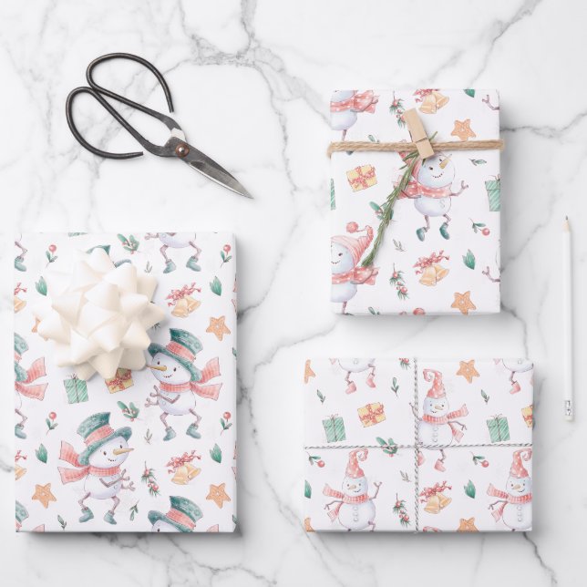 Dancing Snowmen Collection Wrapping Paper Sheet (Front)