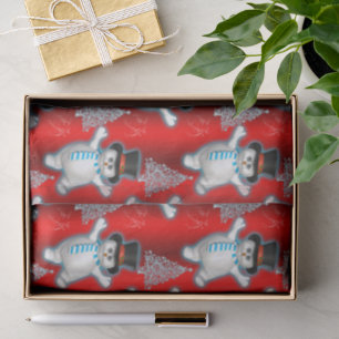 Dancing Snowmen on Red Christmas Tissue Paper