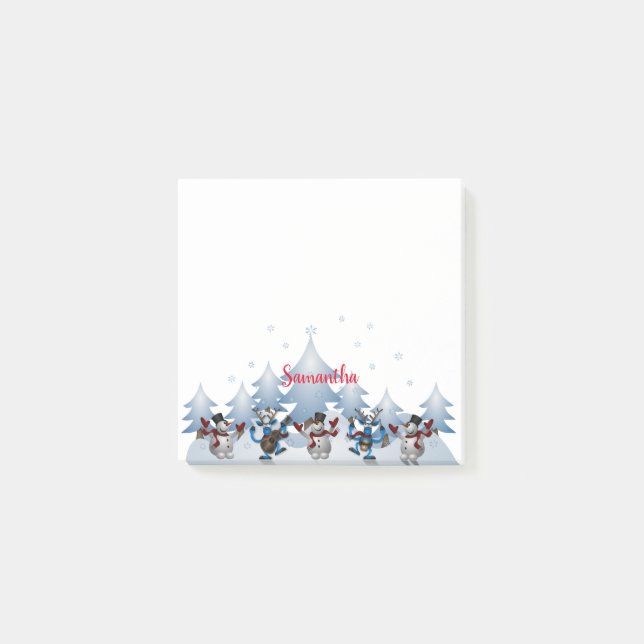 Dancing Snowmen & Reindeer Post-it Notes (Front)