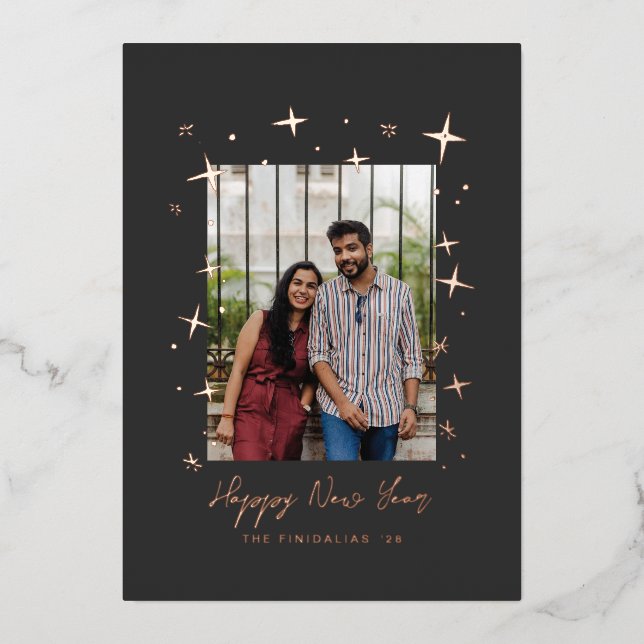 Dancing Stars Festive New Year Photo Card (Front)
