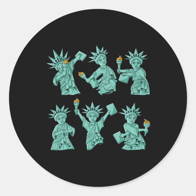 Dancing Statue Of Liberty 4th Of July USA Boys Gir Classic Round Sticker (Front)