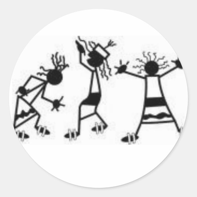 dancing stick figures classic round sticker (Front)