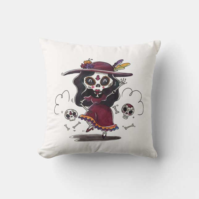 Dancing Sugar Skull Cushion (Front)