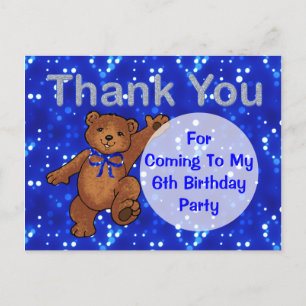 Dancing Teddy Bear 6th Birthday Party Thank You Postcard