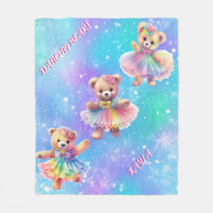 Dancing Teddy Bears in rainbow dresses for girls Fleece Blanket