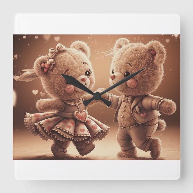 dancing Teddys Square Wall Clock (Front)