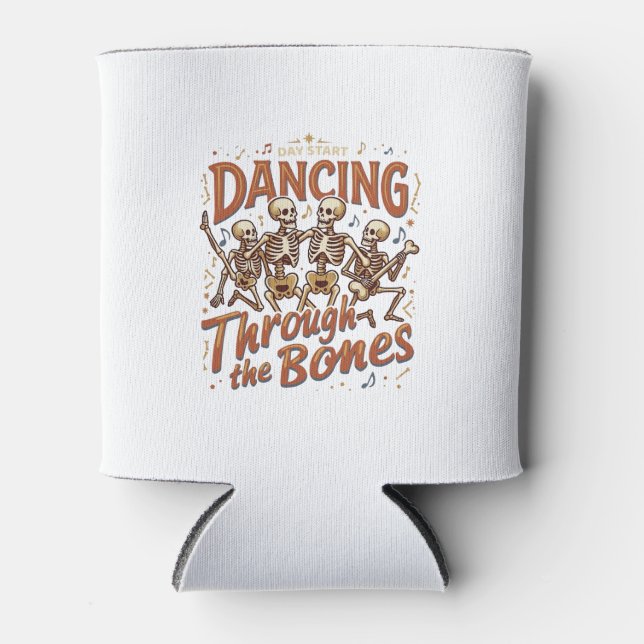 Dancing Through Bones Halloween Skeletons Music Ce Can Cooler (Front)