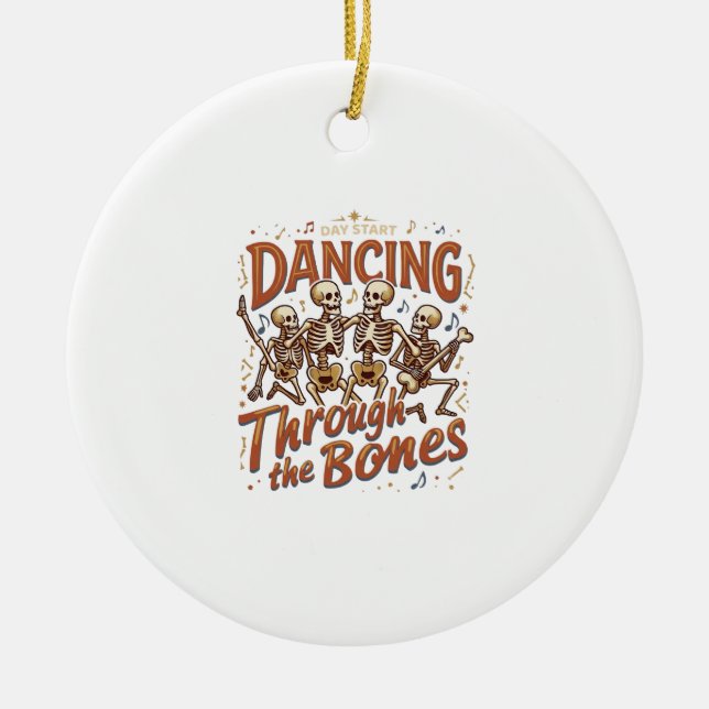 Dancing Through Bones Halloween Skeletons Music Ce Ceramic Tree Decoration (Front)