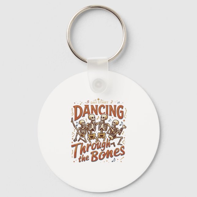 Dancing Through Bones Halloween Skeletons Music Ce Key Ring (Front)