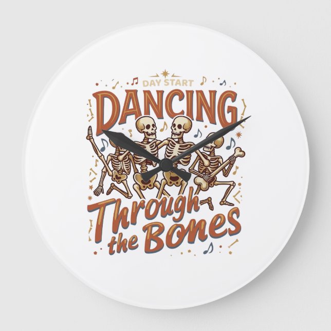 Dancing Through Bones Halloween Skeletons Music Ce Large Clock (Front)