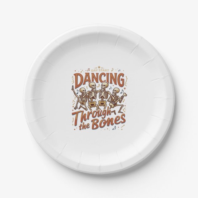 Dancing Through Bones Halloween Skeletons Music Ce Paper Plate (Front)