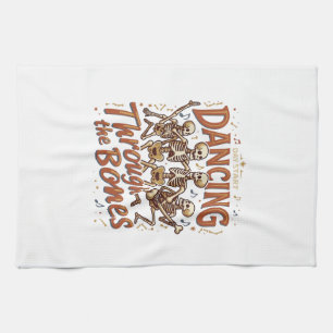 Dancing Through Bones Halloween Skeletons Music Ce Tea Towel